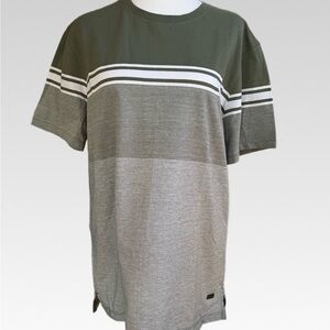 Casual Olive and Gray Striped Men's Tee size L
